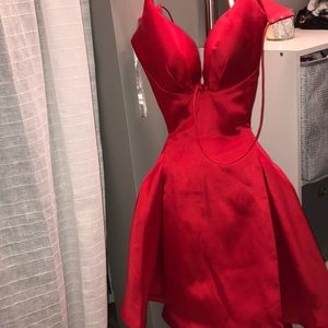 Red Rachel Allan homecoming open back dress